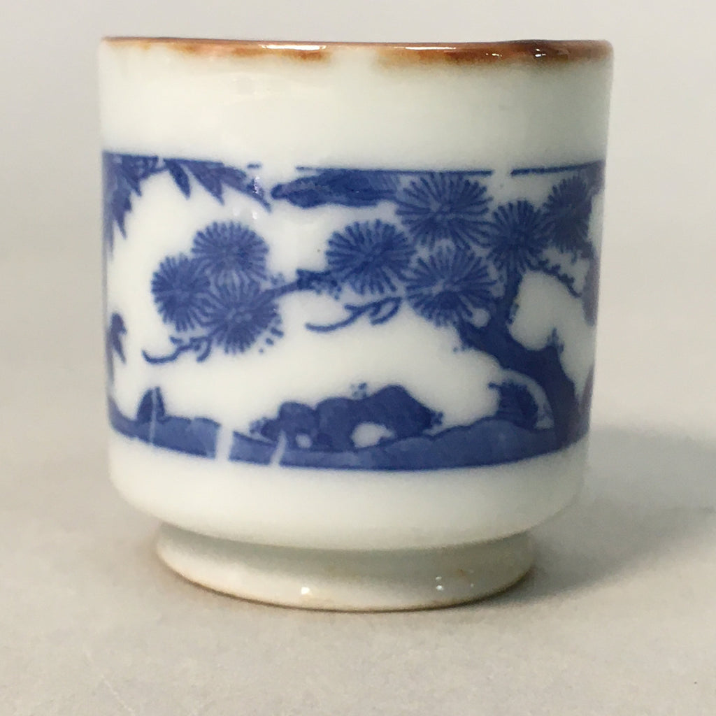 Japanese Porcelain Sake Cup Guinomi Sakazuki Vtg Blue White Lucky Plants GU760