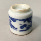 Japanese Porcelain Sake Cup Guinomi Sakazuki Vtg Blue White Lucky Plants GU760