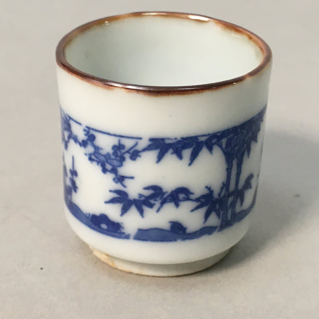 Japanese Porcelain Sake Cup Guinomi Sakazuki Vtg Blue White Lucky Plants GU760
