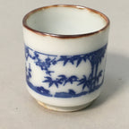 Japanese Porcelain Sake Cup Guinomi Sakazuki Vtg Blue White Lucky Plants GU760