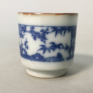 Japanese Porcelain Sake Cup Guinomi Sakazuki Vtg Blue White Lucky Plants GU761