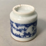 Japanese Porcelain Sake Cup Guinomi Sakazuki Vtg Blue White Lucky Plants GU761