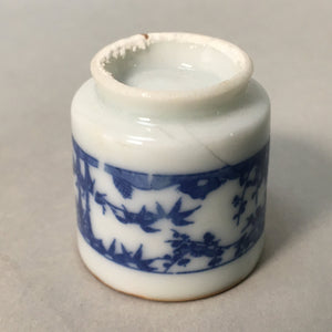 Japanese Porcelain Sake Cup Guinomi Sakazuki Vtg Blue White Lucky Plants GU761