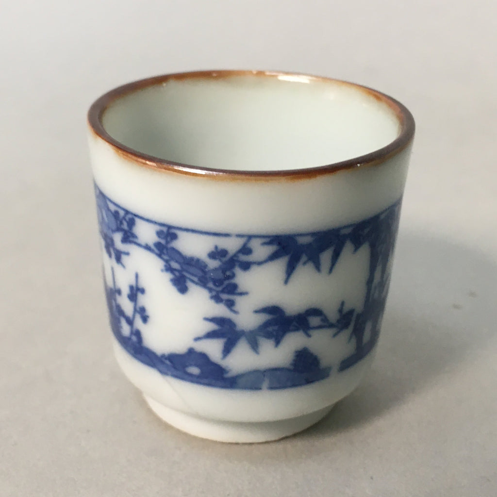 Japanese Porcelain Sake Cup Guinomi Sakazuki Vtg Blue White Lucky Plants GU761