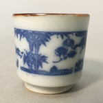 Japanese Porcelain Sake Cup Guinomi Sakazuki Vtg Blue White Lucky Plants GU762