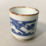 Japanese Porcelain Sake Cup Guinomi Sakazuki Vtg Blue White Lucky Plants GU762