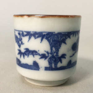 Japanese Porcelain Sake Cup Guinomi Sakazuki Vtg Blue White Lucky Plants GU763