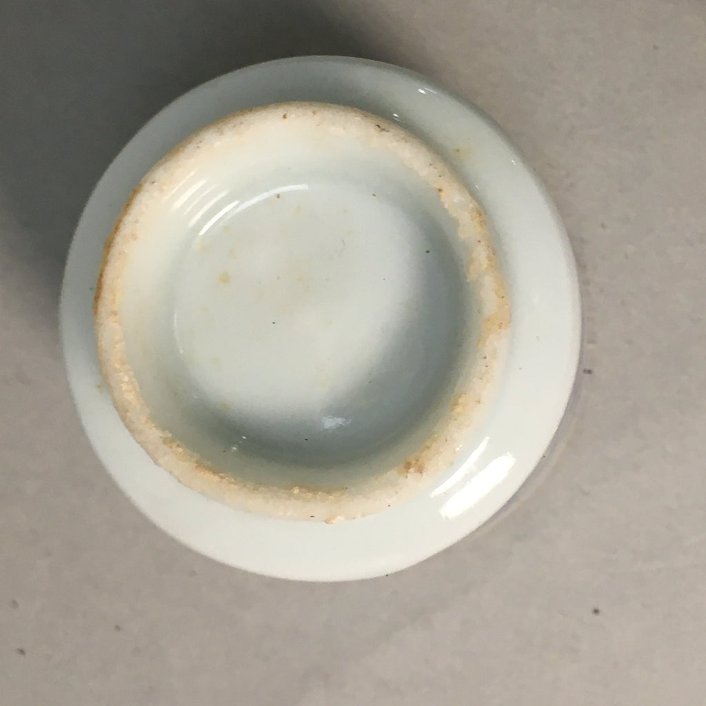Japanese Porcelain Sake Cup Guinomi Sakazuki Vtg Blue White Lucky Plants GU765