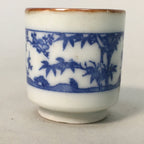 Japanese Porcelain Sake Cup Guinomi Sakazuki Vtg Blue White Lucky Plants GU767