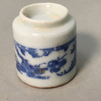 Japanese Porcelain Sake Cup Guinomi Sakazuki Vtg Blue White Lucky Plants GU767