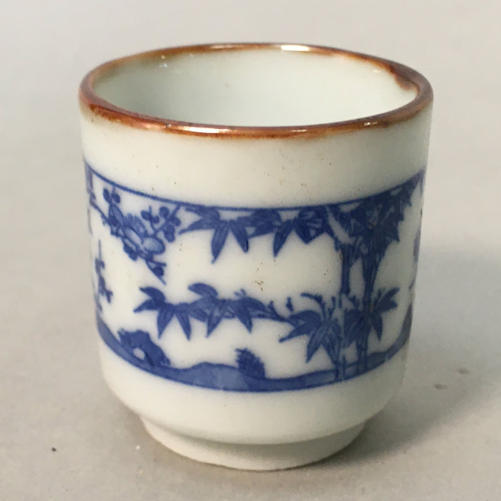 Japanese Porcelain Sake Cup Guinomi Sakazuki Vtg Blue White Lucky Plants GU767