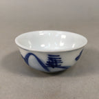 Japanese Porcelain Sake Cup Guinomi Sakazuki Vtg Blue White Mountain GU836