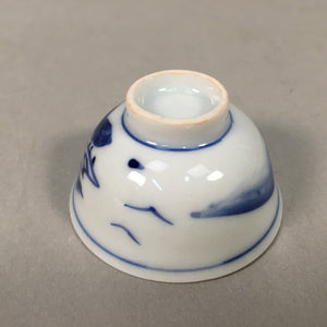 Japanese Porcelain Sake Cup Guinomi Sakazuki Vtg Blue White Mountain GU874