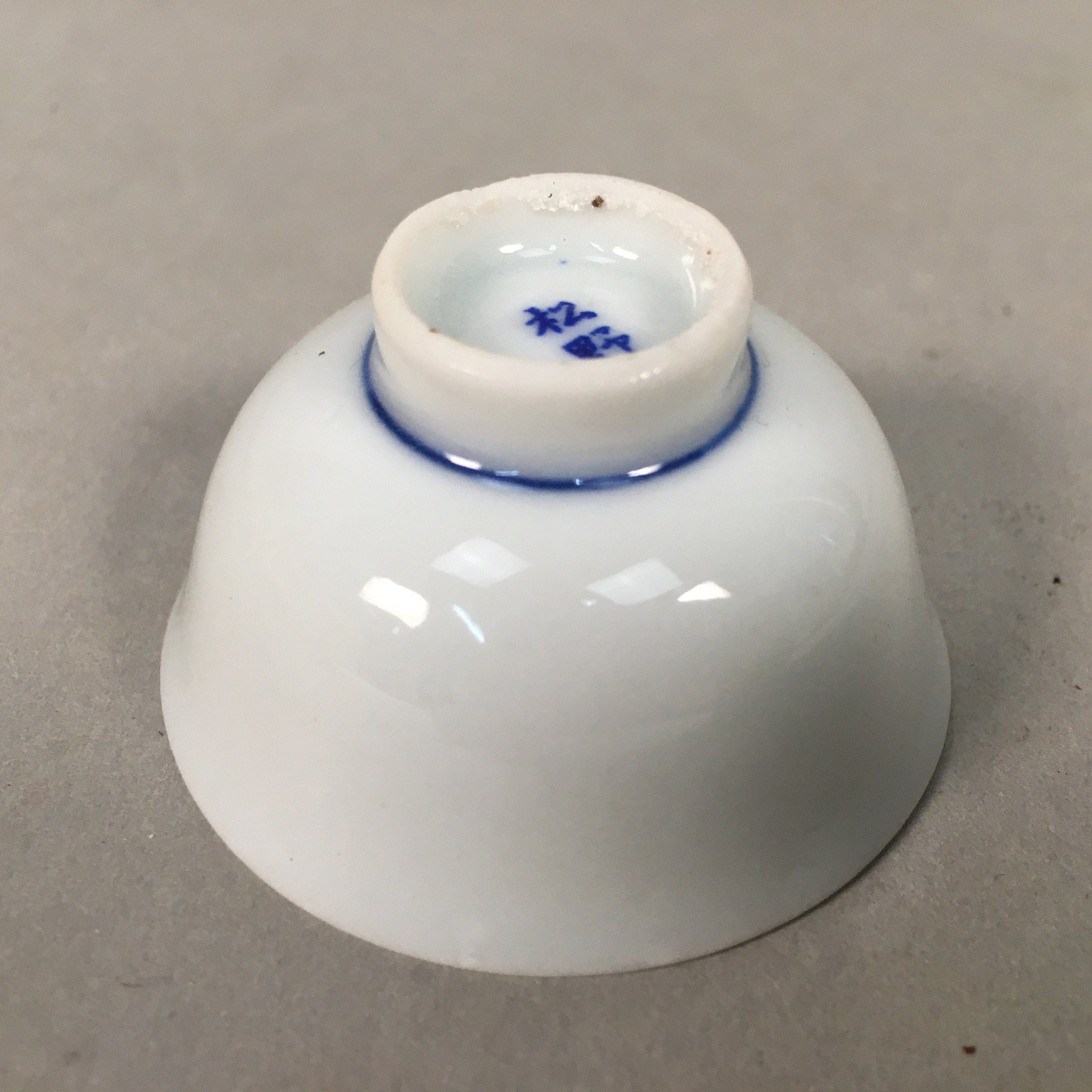 Japanese Porcelain Sake Cup Guinomi Sakazuki Vtg Blue White Pine Tree GU880