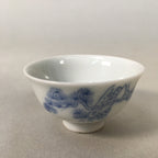 Japanese Porcelain Sake Cup Guinomi Sakazuki Vtg Blue White Pine Tree GU880