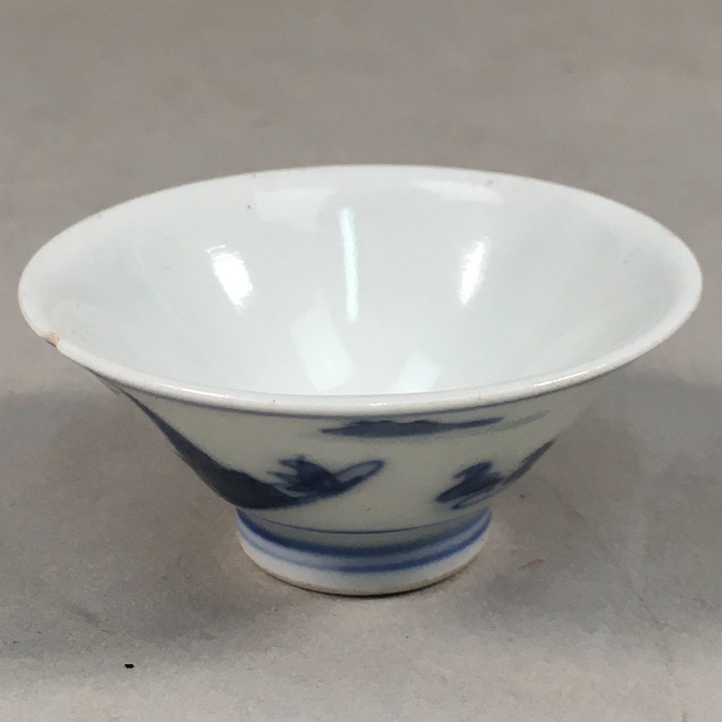 Japanese Porcelain Sake Cup Guinomi Sakazuki Vtg Blue White Sometsuke GU810