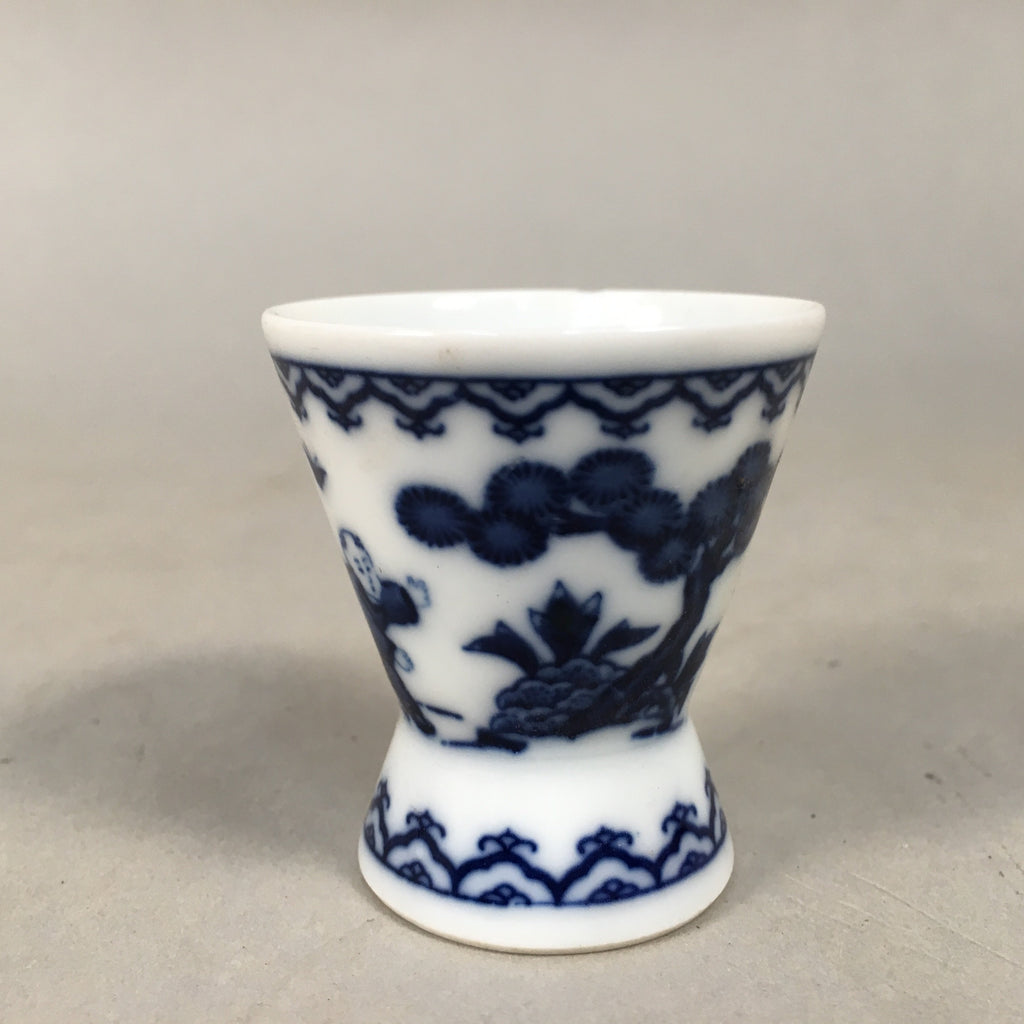 Japanese Porcelain Sake Cup Guinomi Sakazuki Vtg Blue White Sometsuke GU828