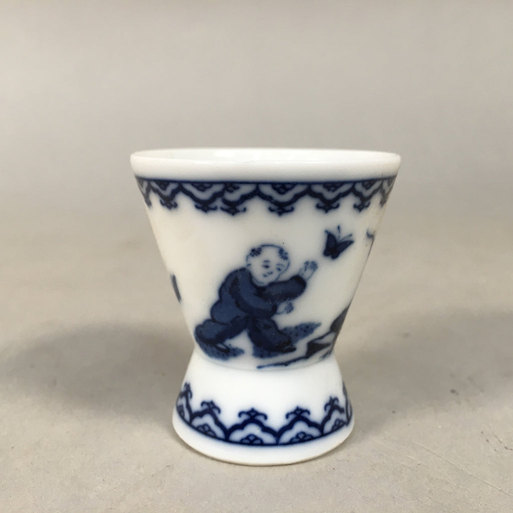 Japanese Porcelain Sake Cup Guinomi Sakazuki Vtg Blue White Sometsuke GU828