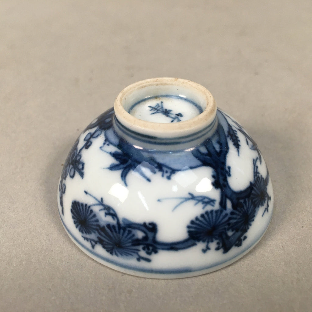 Japanese Porcelain Sake Cup Guinomi Sakazuki Vtg Blue White Sometsuke GU841