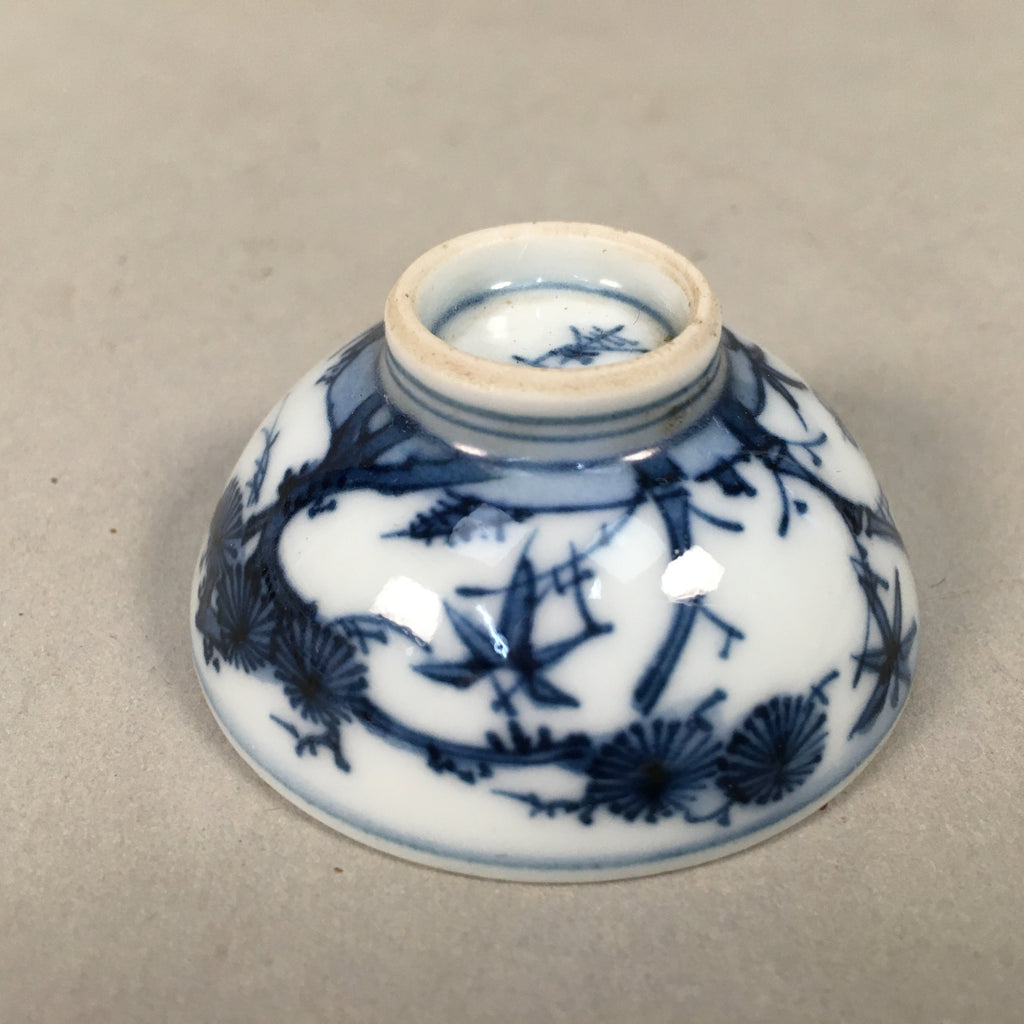 Japanese Porcelain Sake Cup Guinomi Sakazuki Vtg Blue White Sometsuke GU841