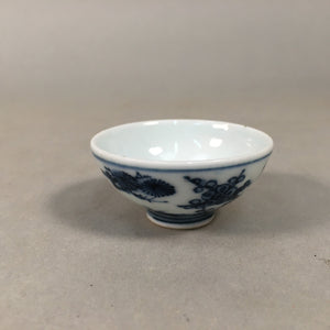 Japanese Porcelain Sake Cup Guinomi Sakazuki Vtg Blue White Sometsuke GU841