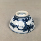 Japanese Porcelain Sake Cup Guinomi Sakazuki Vtg Blue White Sometsuke GU843