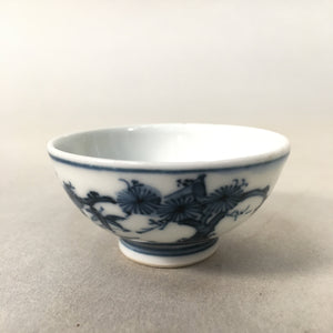 Japanese Porcelain Sake Cup Guinomi Sakazuki Vtg Blue White Sometsuke GU843