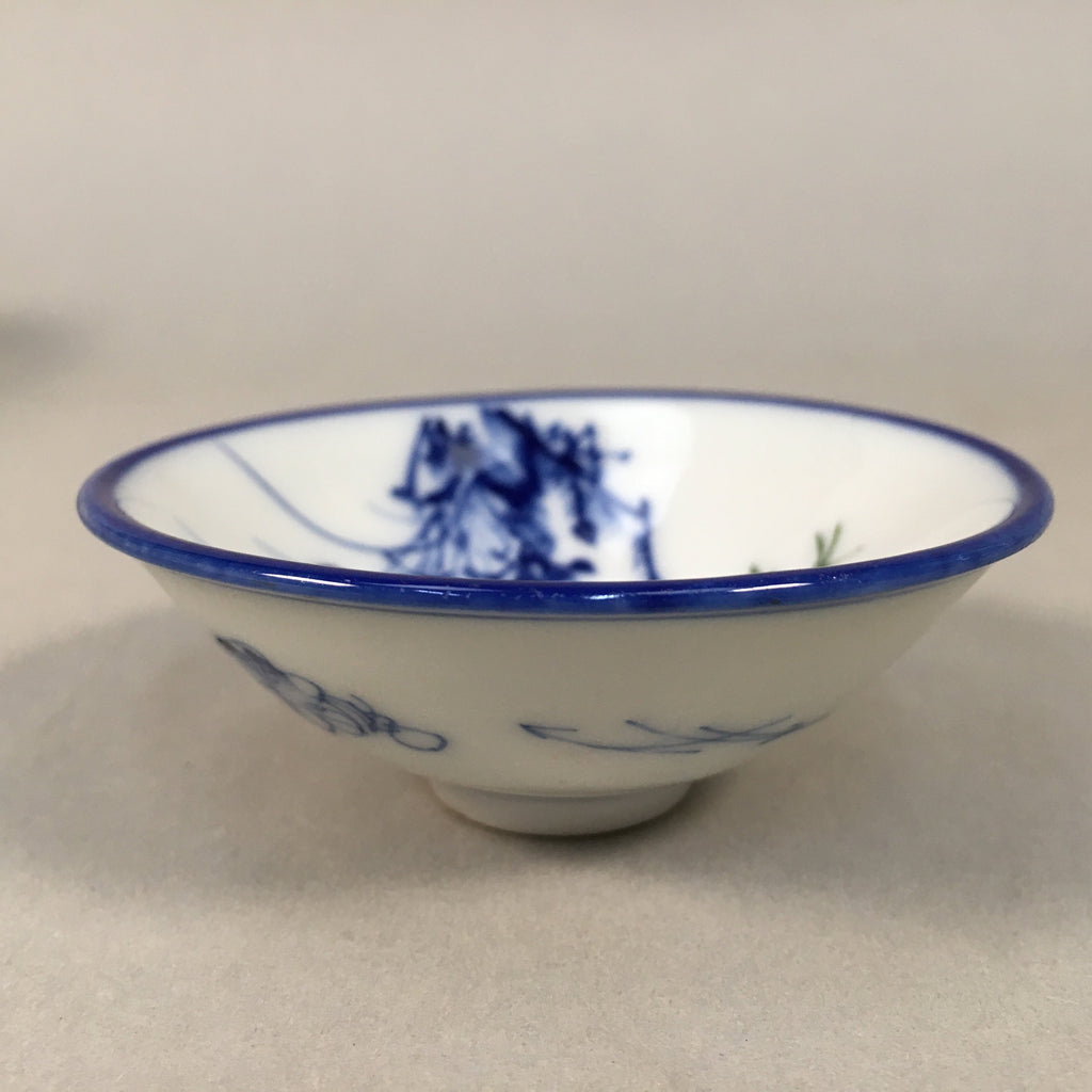 Japanese Porcelain Sake Cup Guinomi Sakazuki Vtg Blue White Sometsuke GU871
