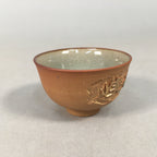 Japanese Porcelain Sake Cup Guinomi Sakazuki Vtg Brown Carving Kanji GU837
