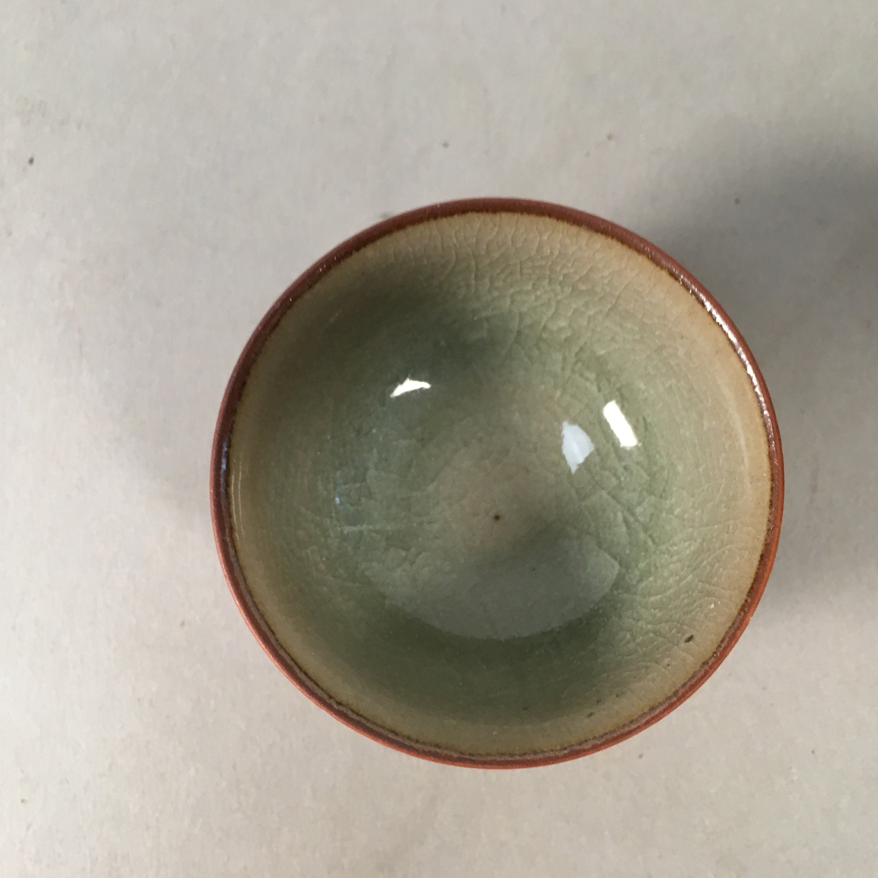 Japanese Porcelain Sake Cup Guinomi Sakazuki Vtg Brown Carving Kanji GU837