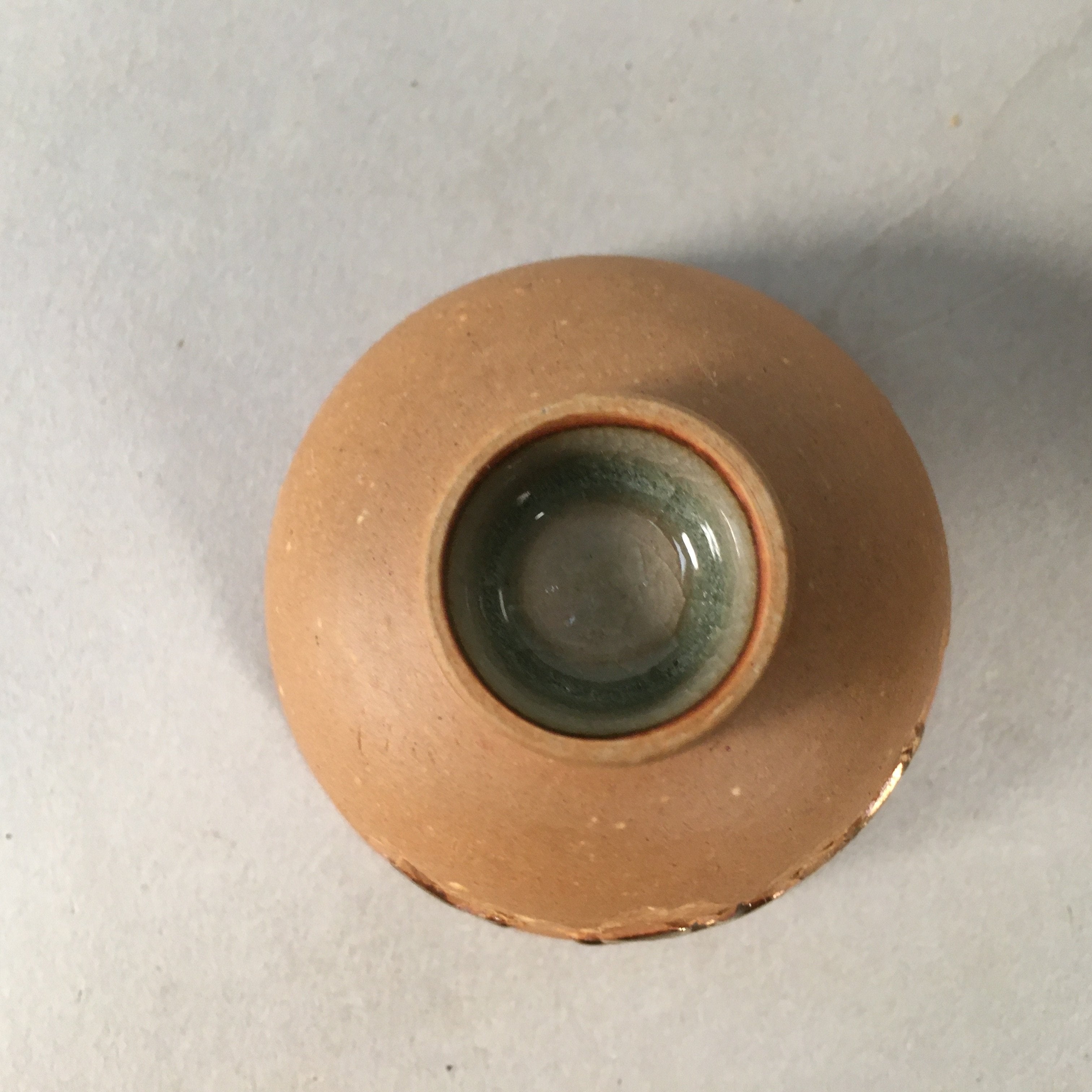 Japanese Porcelain Sake Cup Guinomi Sakazuki Vtg Brown Carving Kanji GU837