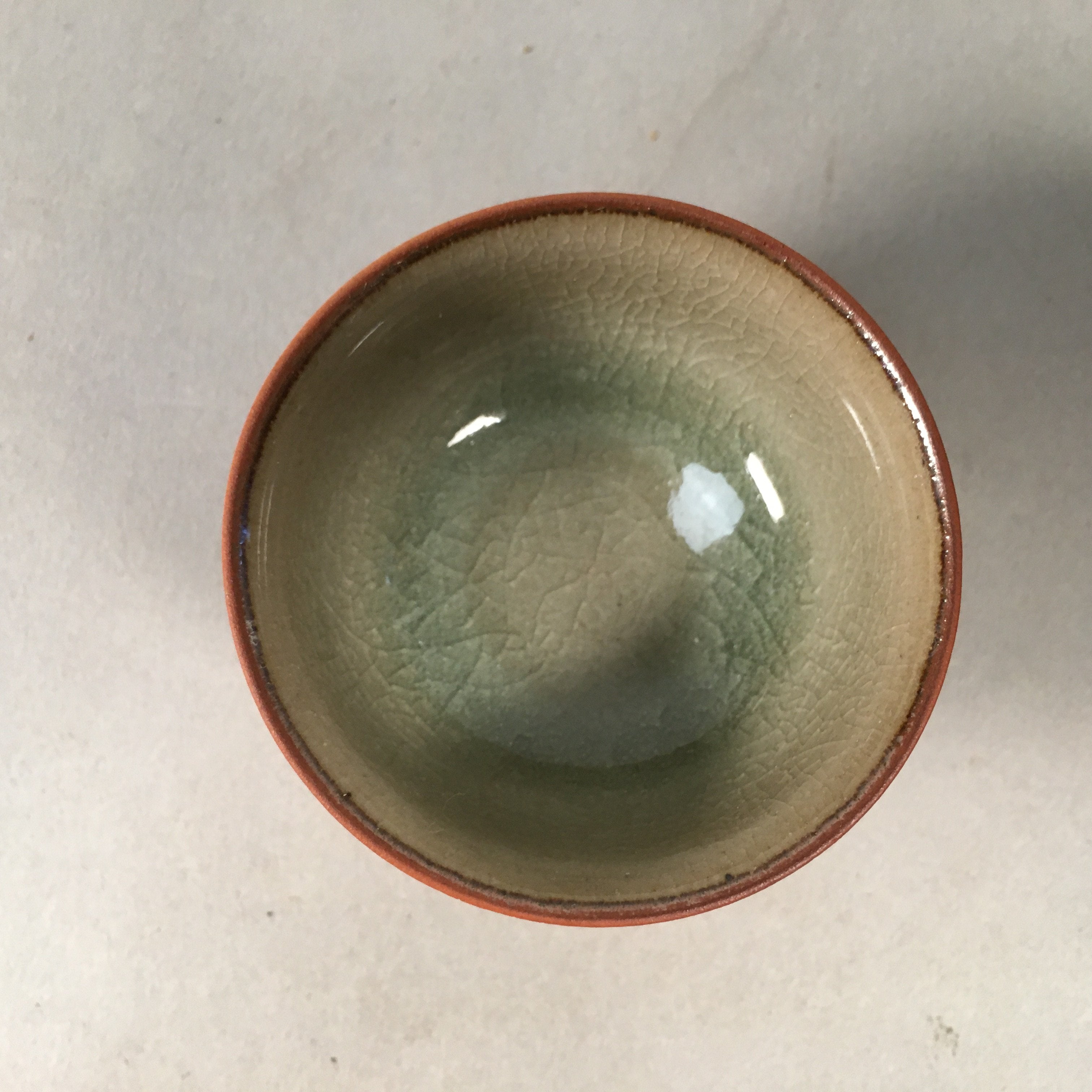 Japanese Porcelain Sake Cup Guinomi Sakazuki Vtg Brown Carving Kanji GU838