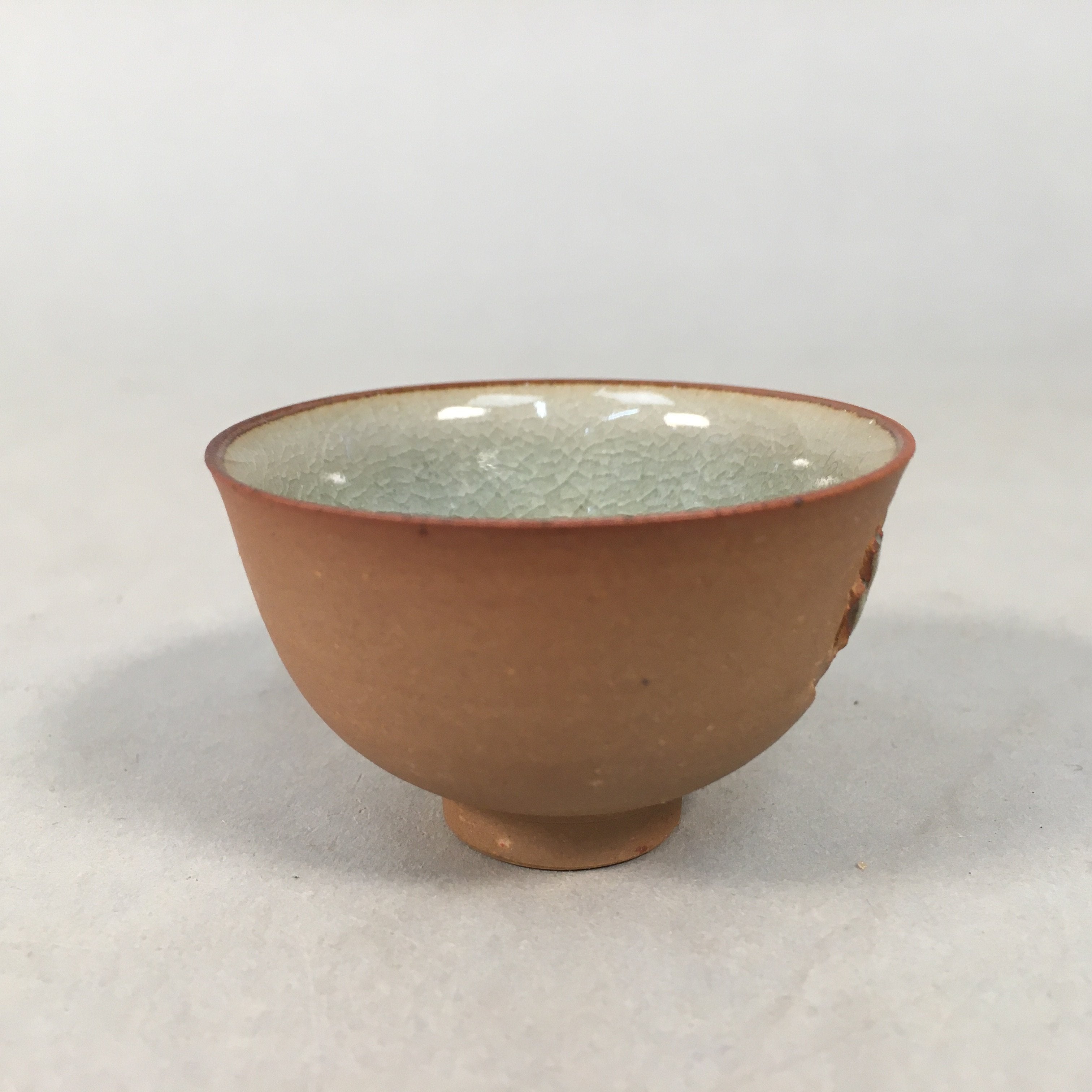 Japanese Porcelain Sake Cup Guinomi Sakazuki Vtg Brown Carving Kanji GU839