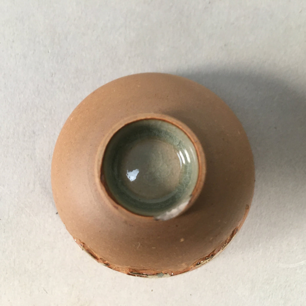 Japanese Porcelain Sake Cup Guinomi Sakazuki Vtg Brown Carving Kanji GU839