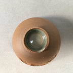 Japanese Porcelain Sake Cup Guinomi Sakazuki Vtg Brown Carving Kanji GU839