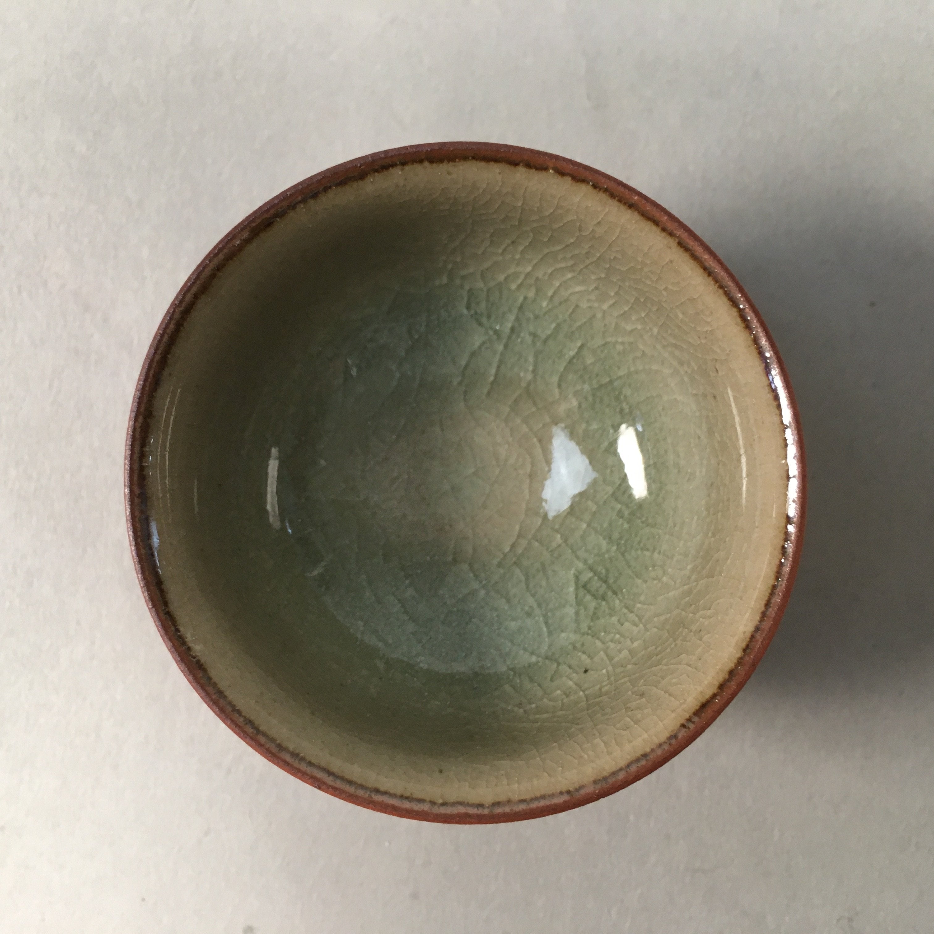 Japanese Porcelain Sake Cup Guinomi Sakazuki Vtg Brown Carving Kanji GU877