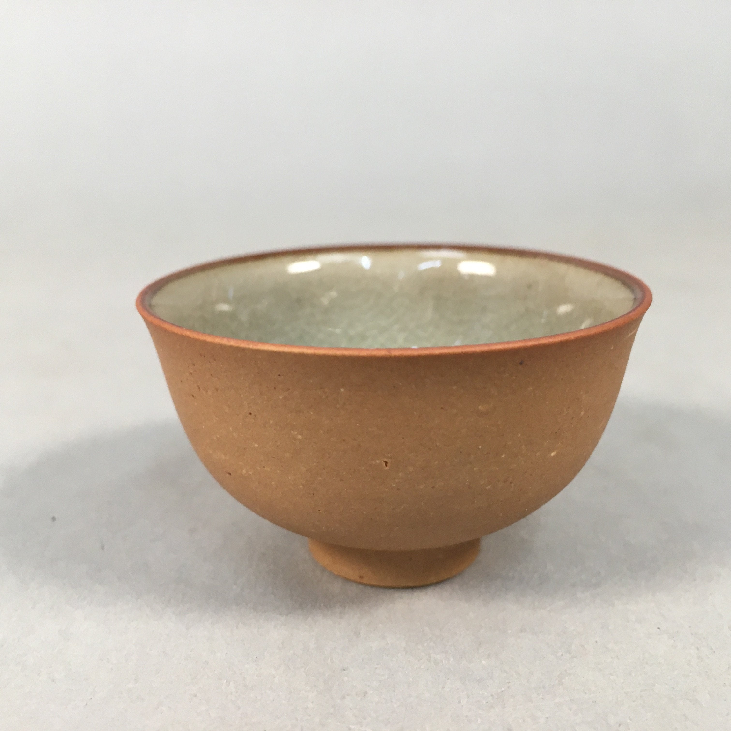 Japanese Porcelain Sake Cup Guinomi Sakazuki Vtg Brown Carving Kanji GU882