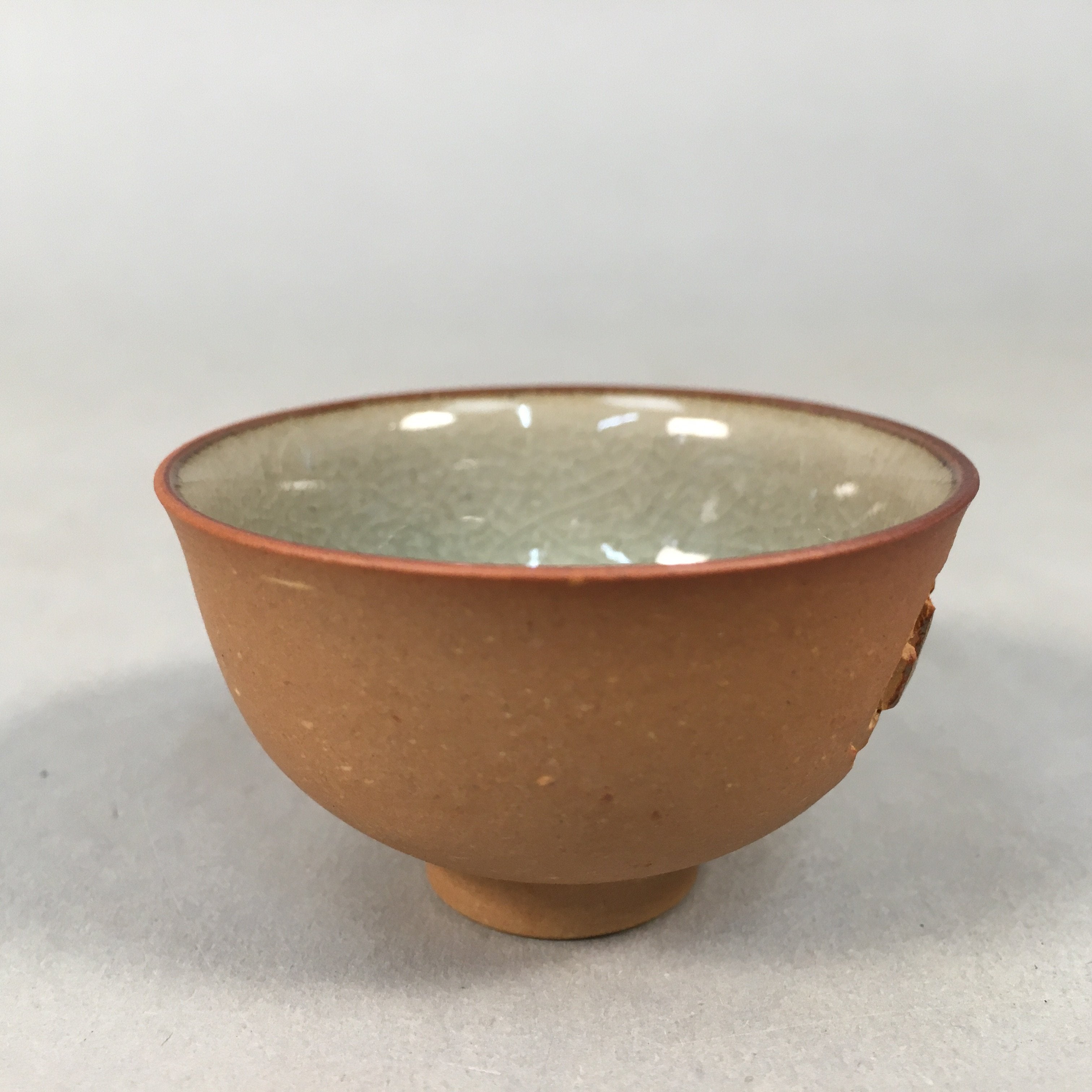 Japanese Porcelain Sake Cup Guinomi Sakazuki Vtg Brown Carving Kanji GU882