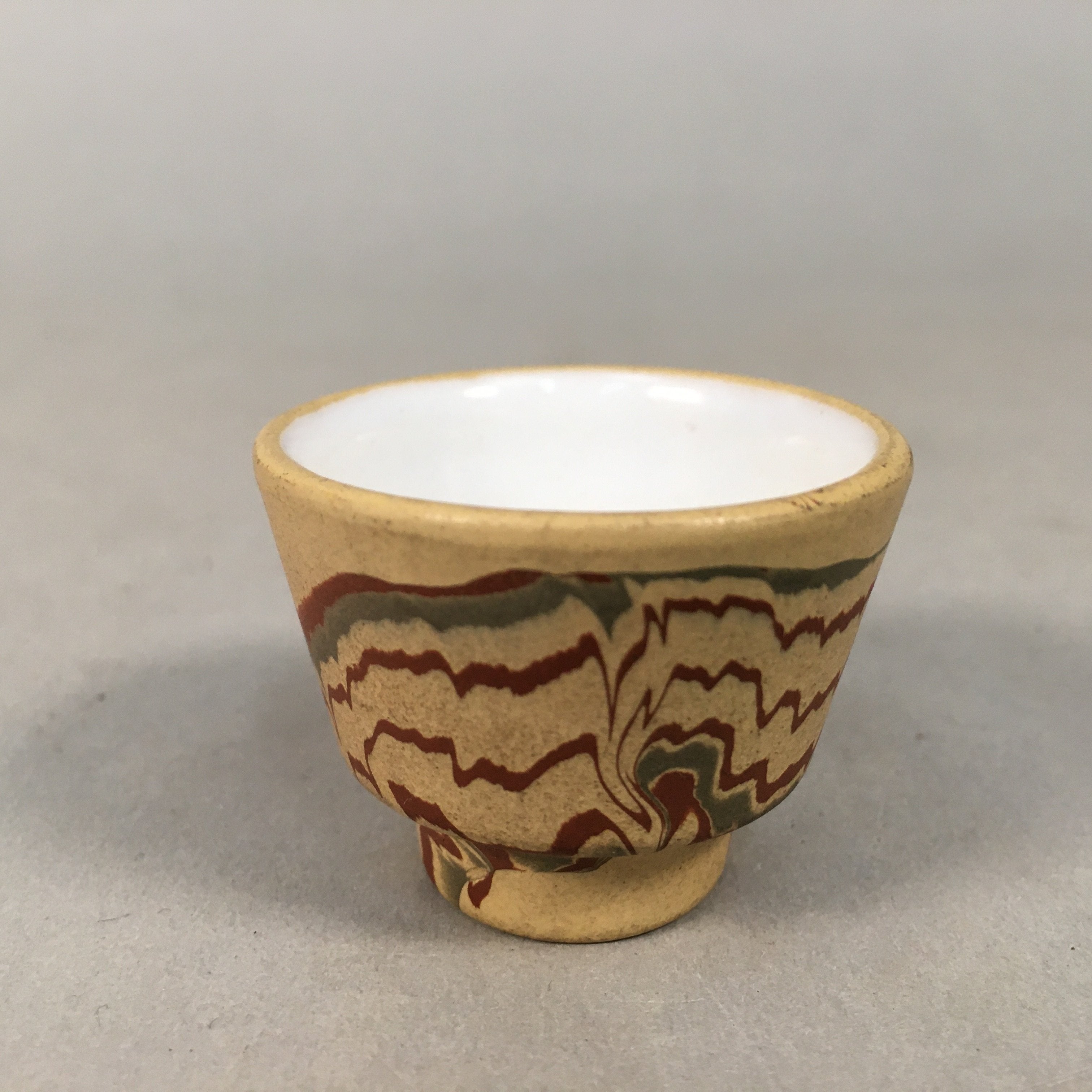 Japanese Porcelain Sake Cup Guinomi Sakazuki Vtg Brown Marble GU835