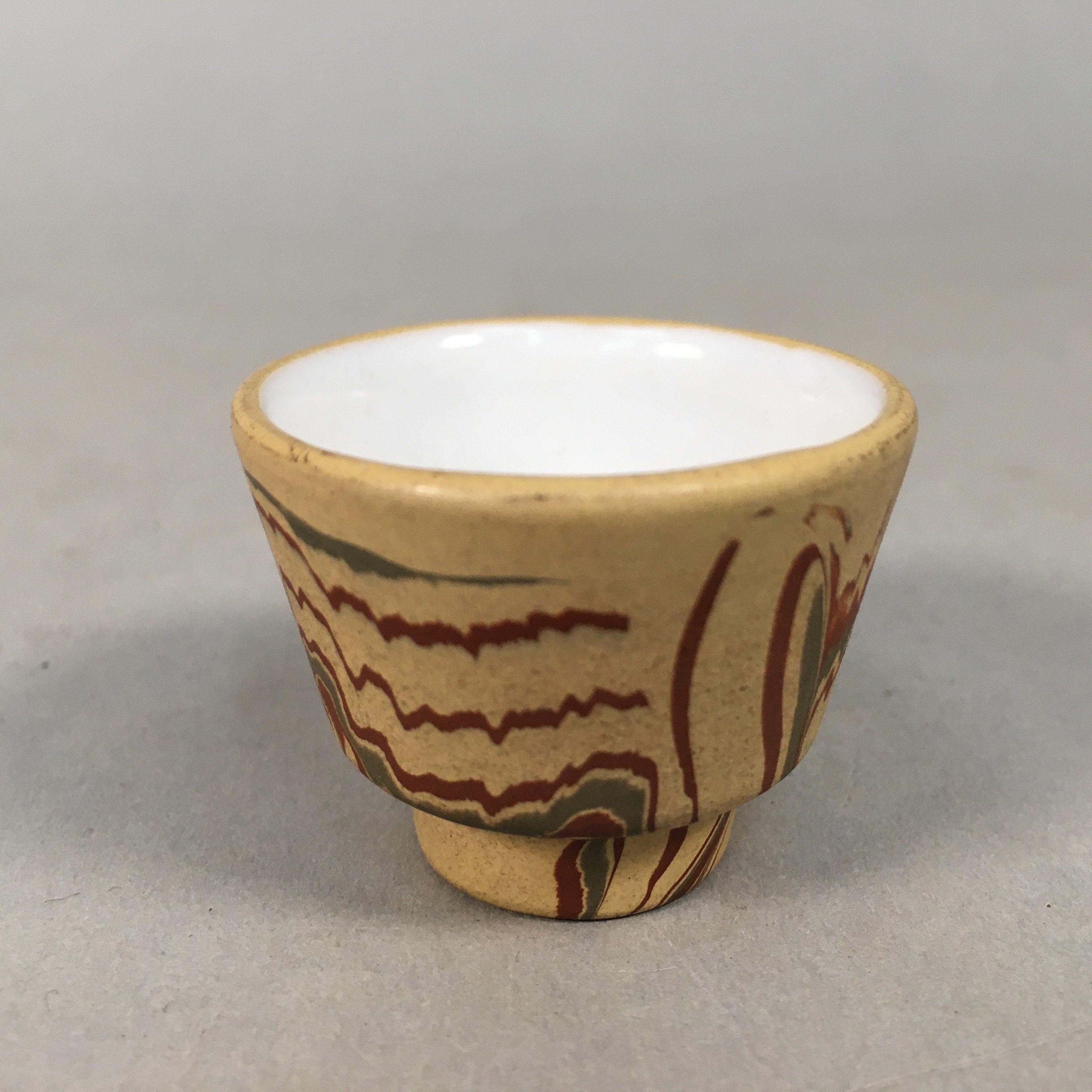 Japanese Porcelain Sake Cup Guinomi Sakazuki Vtg Brown Marble GU835