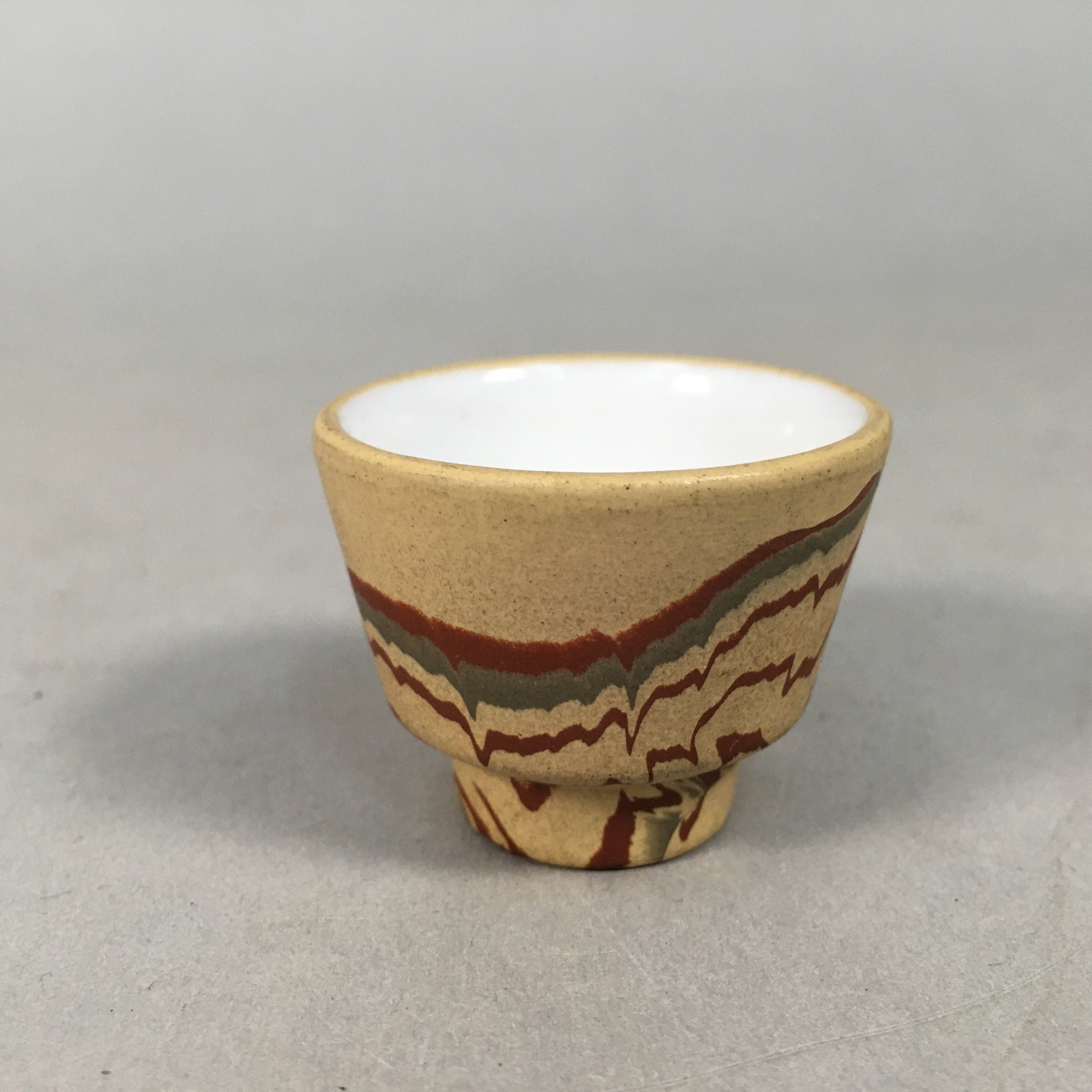 Japanese Porcelain Sake Cup Guinomi Sakazuki Vtg Brown Marble GU835