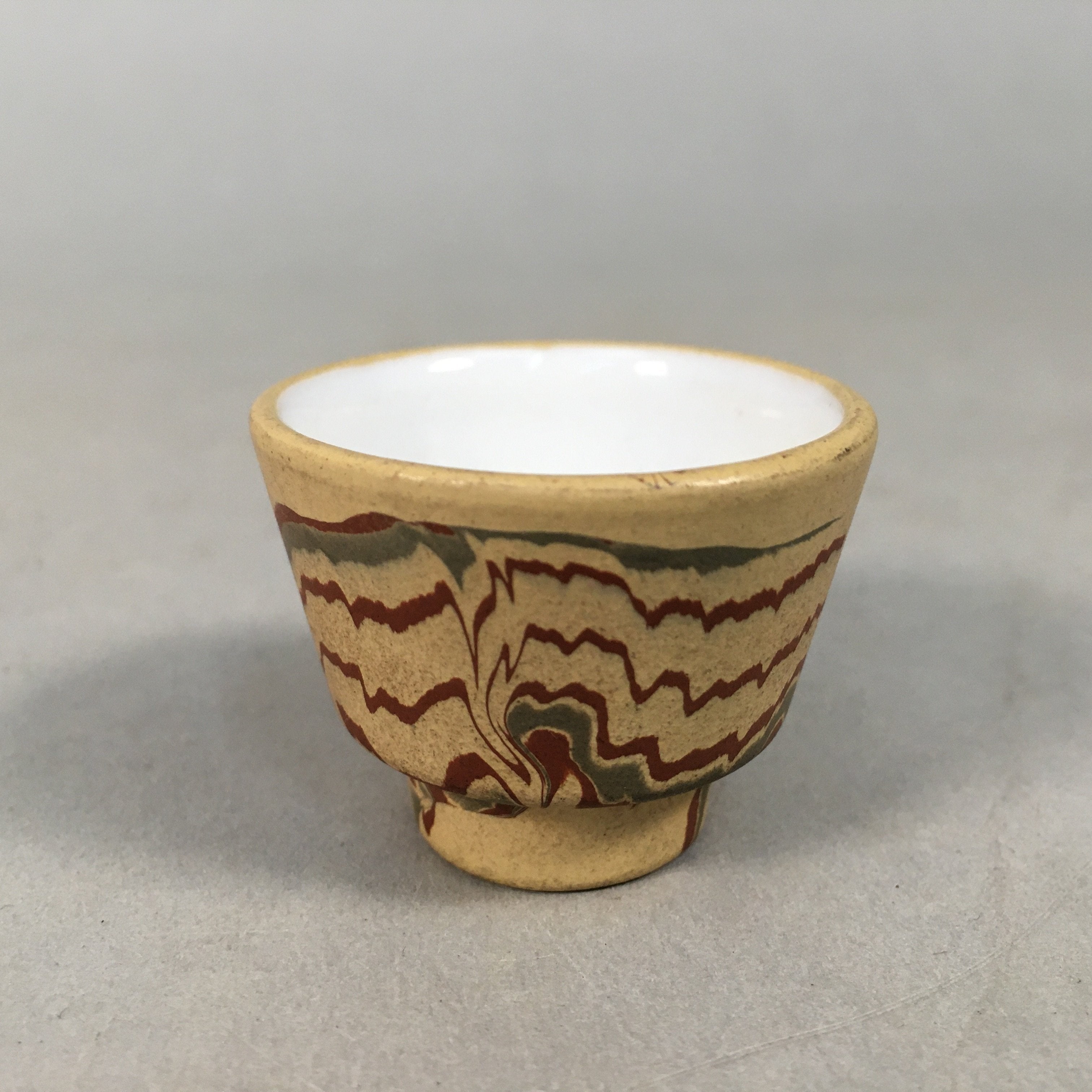 Japanese Porcelain Sake Cup Guinomi Sakazuki Vtg Brown Marble GU835