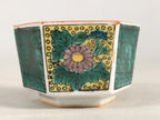 Japanese Porcelain Sake Cup Guinomi Sakazuki Vtg Hexagon Floral Green GU817