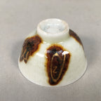 Japanese Porcelain Sake Cup Guinomi Sakazuki Vtg Kanji White Brown Gold GU883