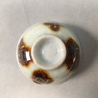 Japanese Porcelain Sake Cup Guinomi Sakazuki Vtg Kanji White Brown Gold GU883