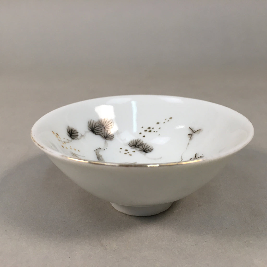 Japanese Porcelain Sake Cup Guinomi Sakazuki Vtg Pine Tree Plum Blossom GU854