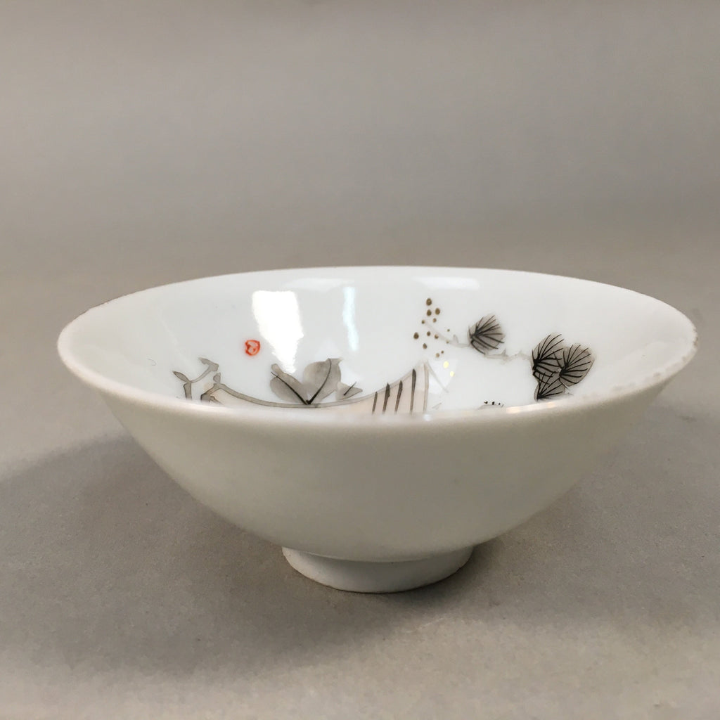 Japanese Porcelain Sake Cup Guinomi Sakazuki Vtg Pine Tree Plum Blossom GU854