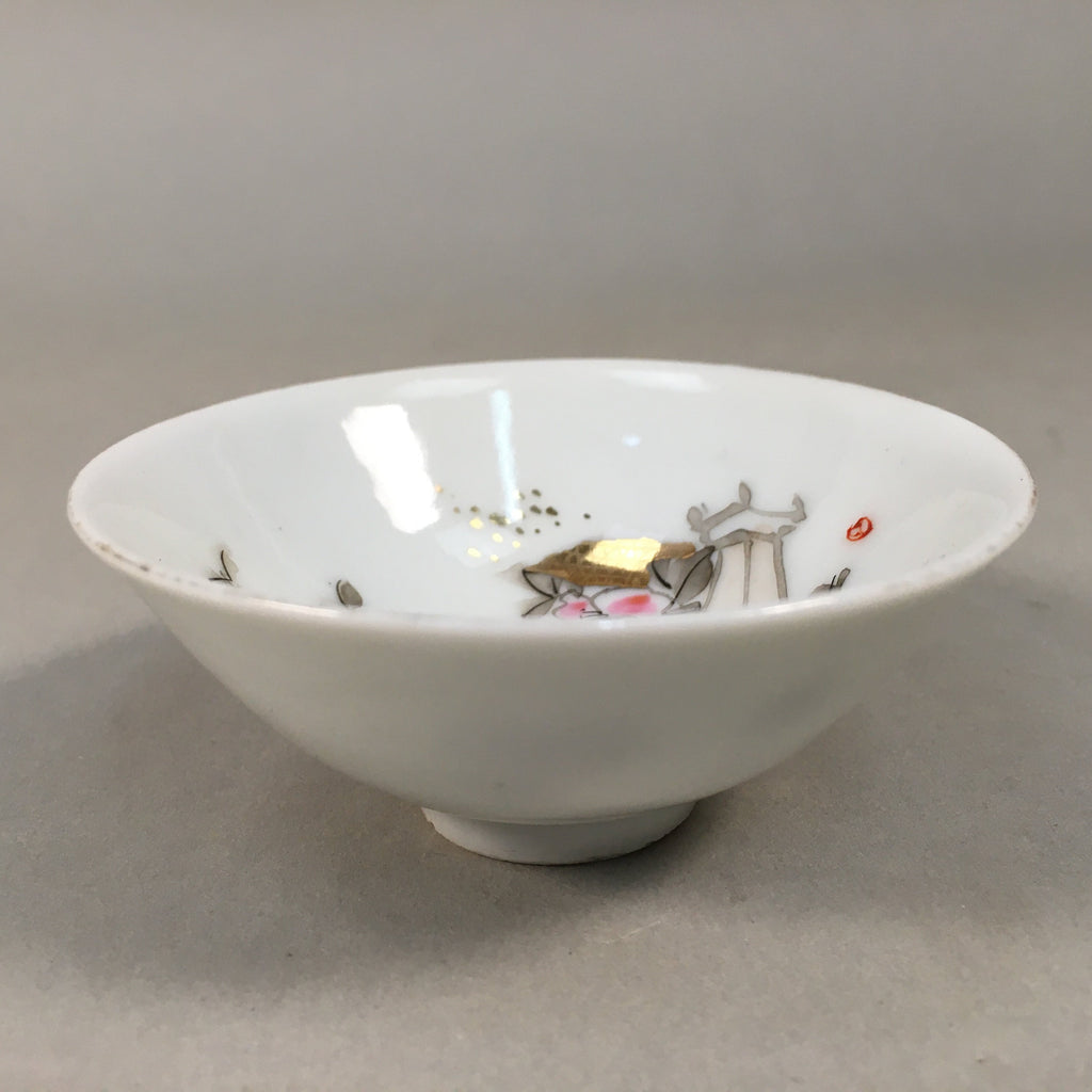 Japanese Porcelain Sake Cup Guinomi Sakazuki Vtg Pine Tree Plum Blossom GU854