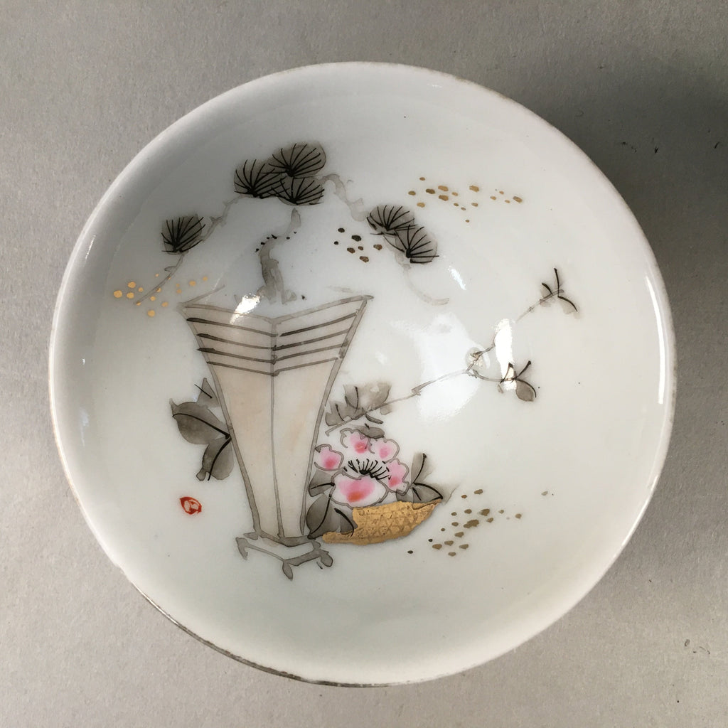 Japanese Porcelain Sake Cup Guinomi Sakazuki Vtg Pine Tree Plum Blossom GU854