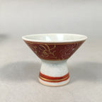 Japanese Porcelain Sake Cup Guinomi Sakazuki Vtg Red Gold Crackle GU869